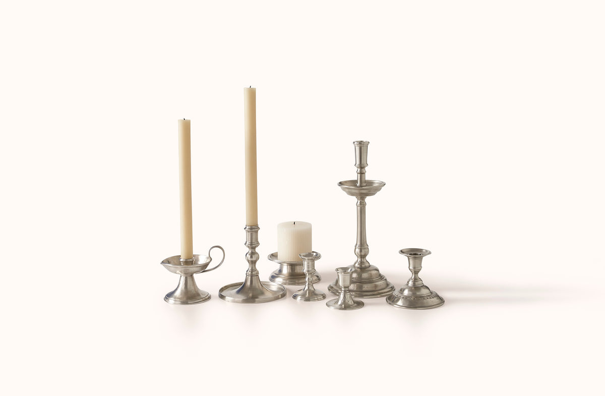 MATCH PEWTER ROUND BASED CANDLESTICK WITH RIM