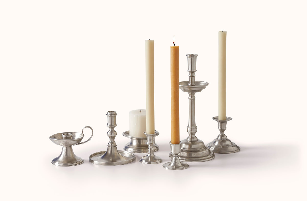 MATCH PEWTER ROUND BASED CANDLESTICK WITH RIM