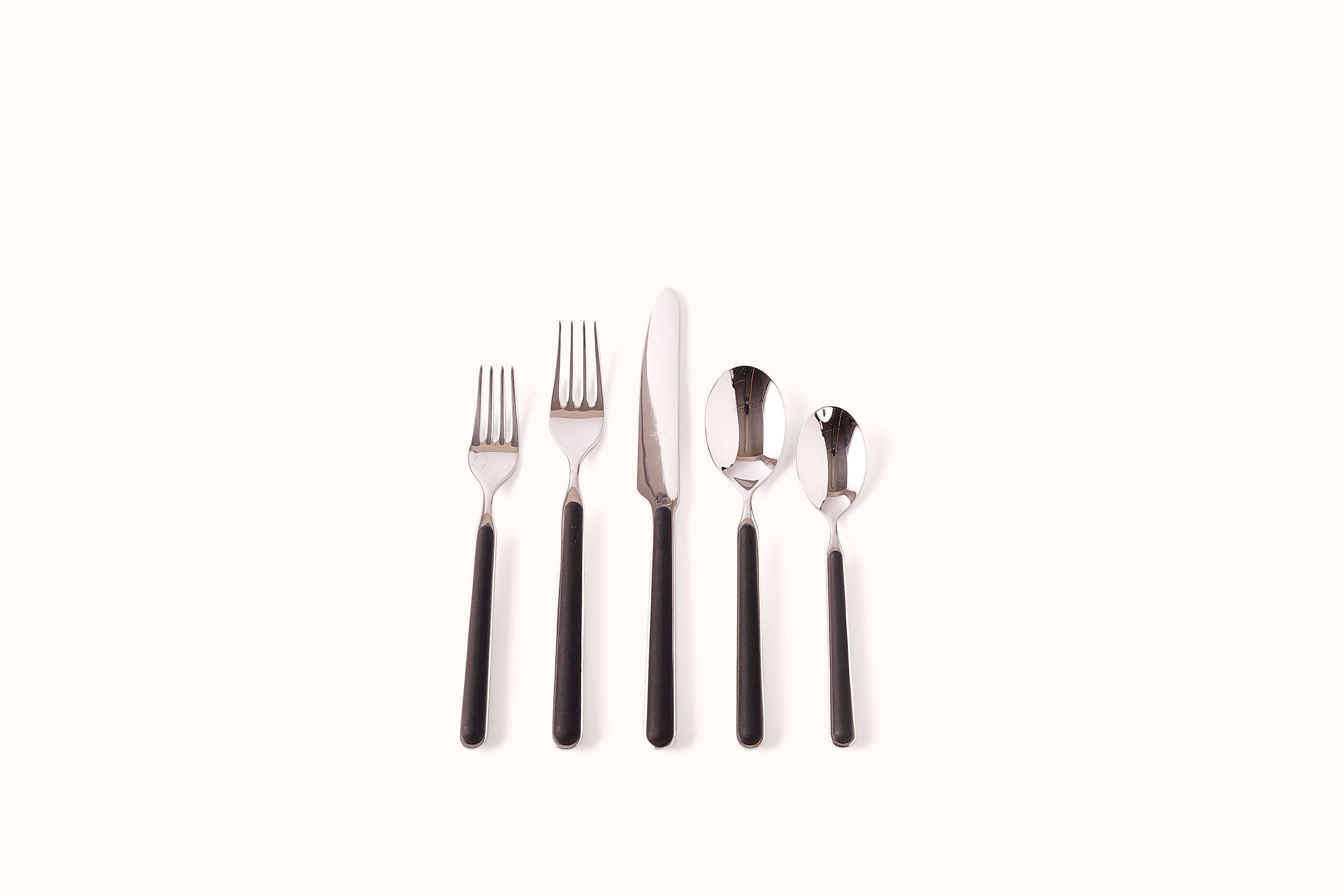 MEPRA BLACK ON POLISHED STAINLESS STEEL FANTASIA FLATWARE SET