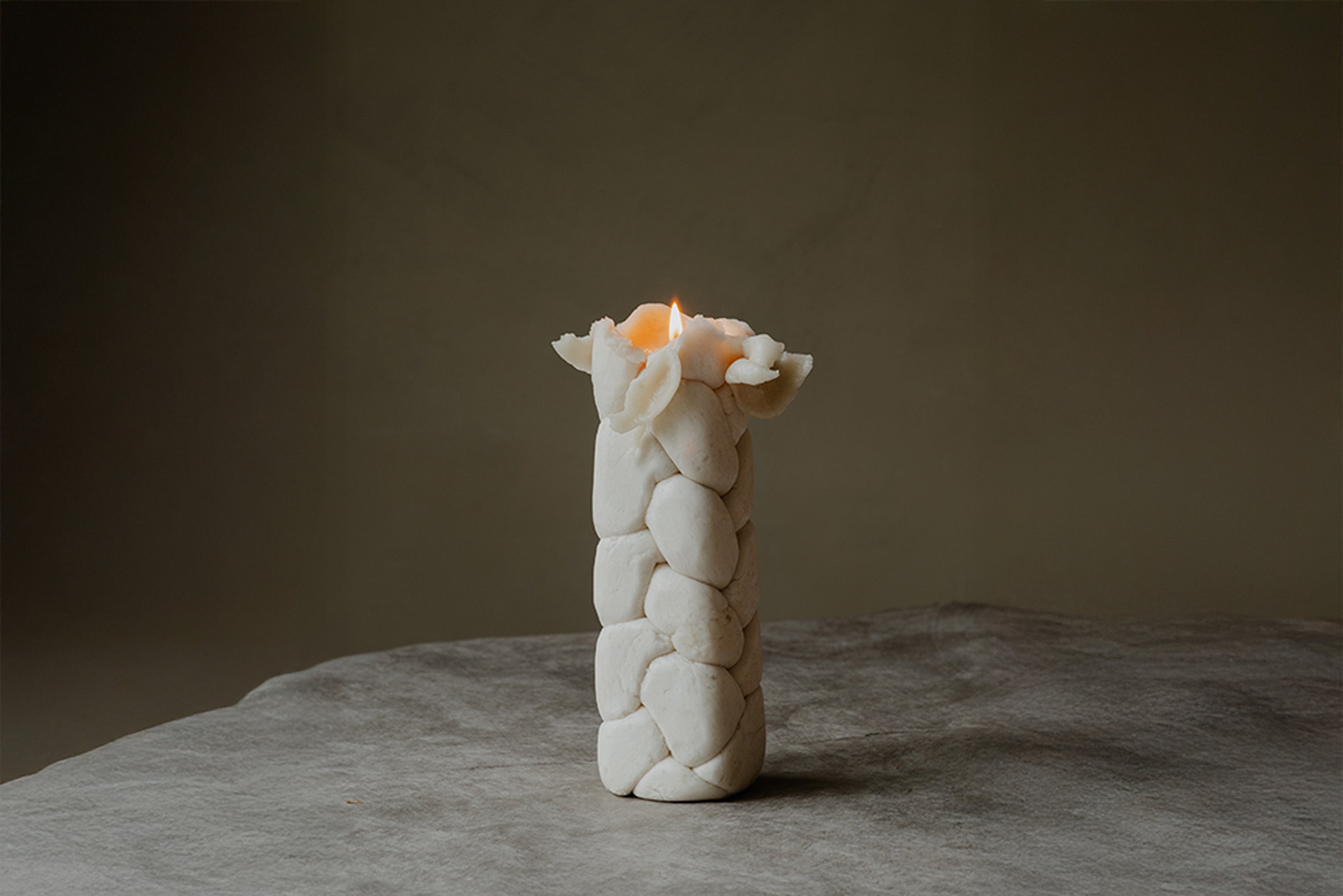 OBERFLACHT BRAID NO. 1 SQUARE PILLAR CANDLE - PARCHMENT
