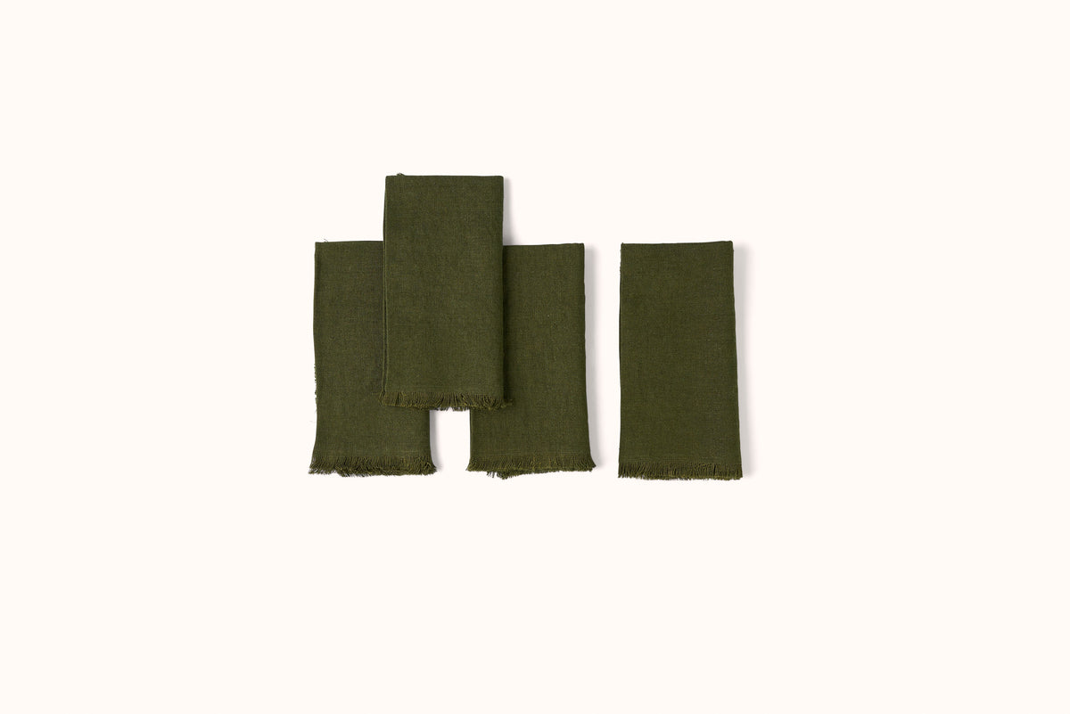 ONCE MILANO LINEN NAPKINS WITH FRINGING SET OF 4