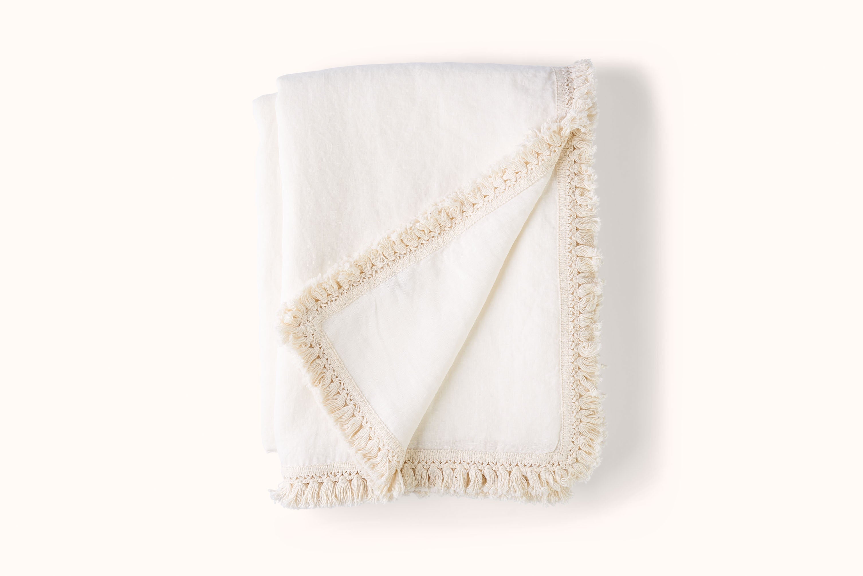 ONCE MILANO LINEN TABLECLOTH WITH SHORT FRINGE