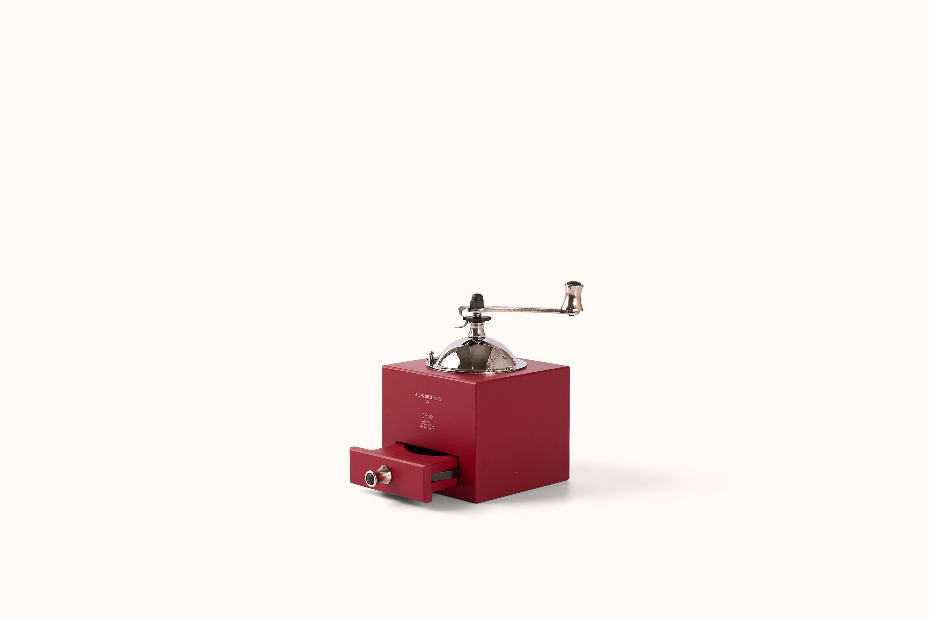 PEUGEOT RED WOOD STAINLESS STEEL ROELLINGER PEPPER GRINDER