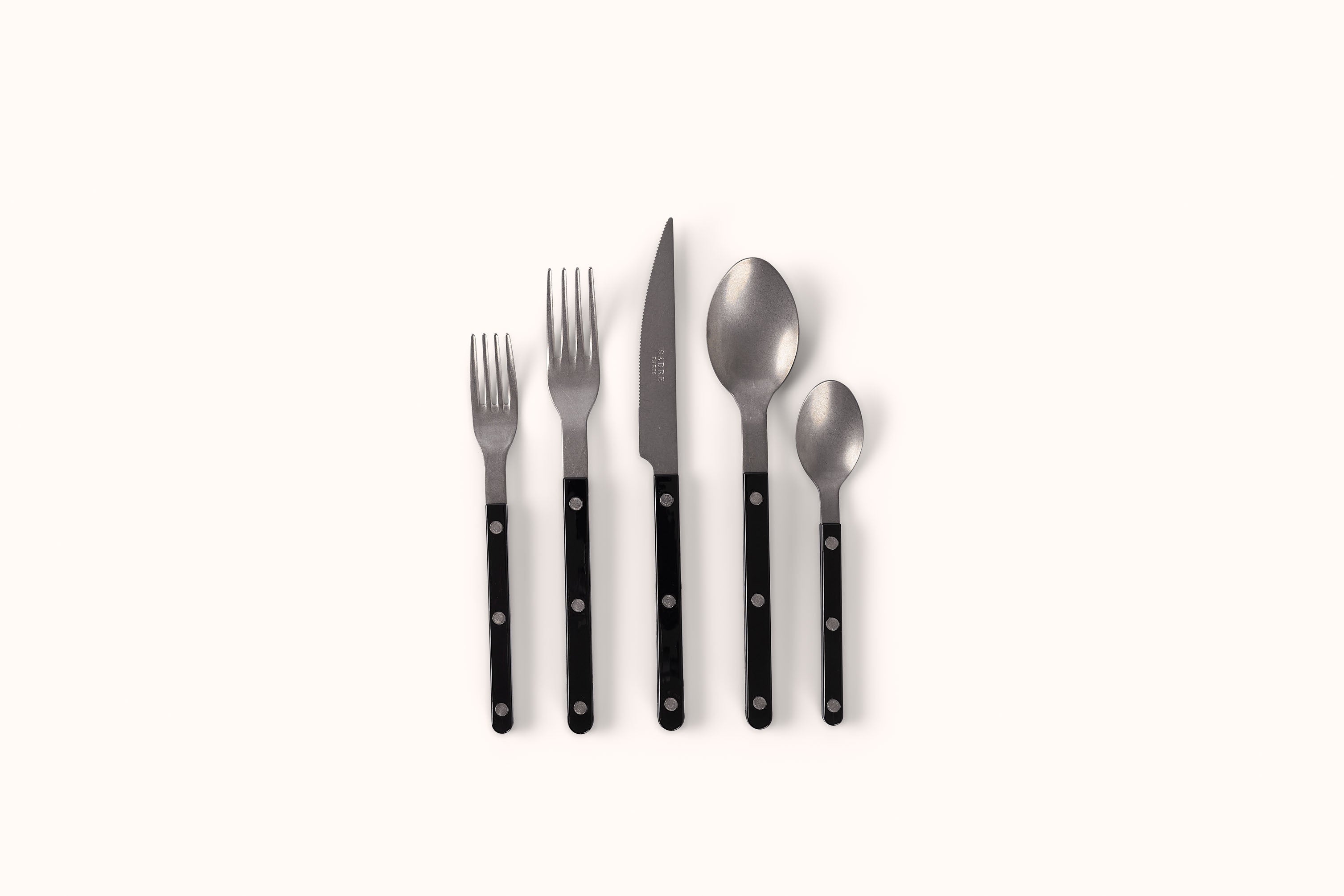 SABRE PARIS VINTAGE STAINLESS STEEL SOLID BLACK BISTROT FLATWARE SET