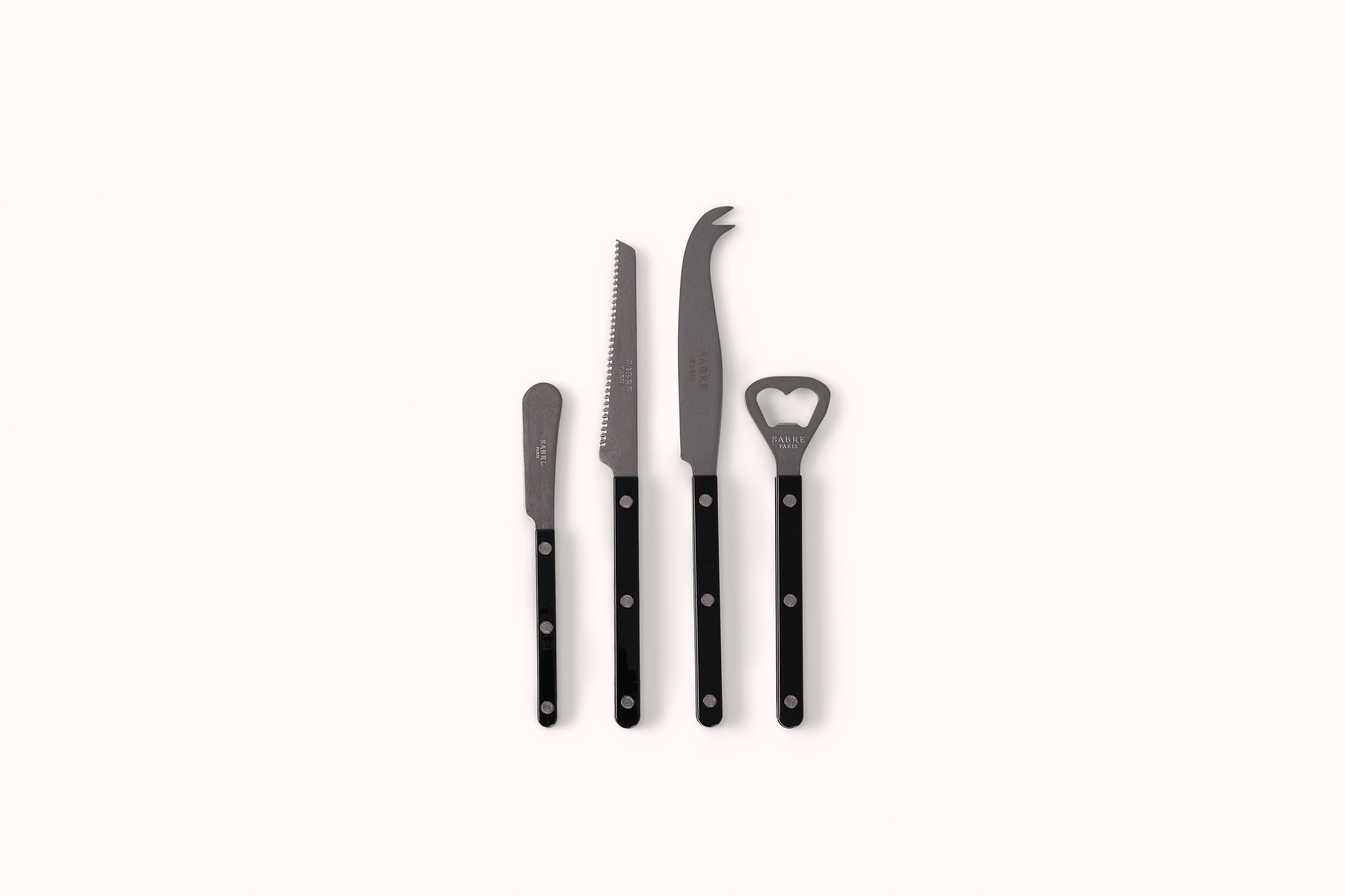 SABRE PARIS VINTAGE STAINLESS STEEL SOLID BLACK BISTROT APERITIF SET