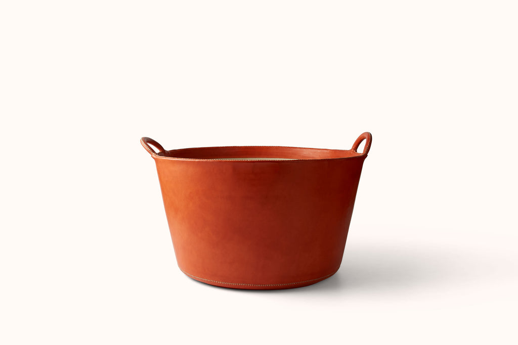 SOL Y LUNA LARGE LEATHER BASKET WITH STITCHING
