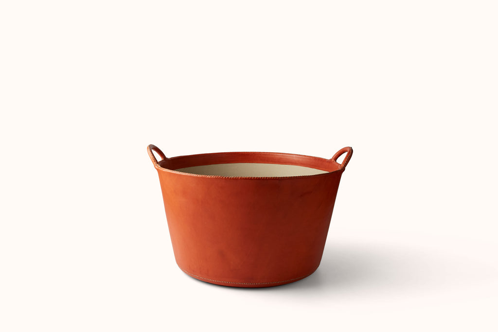 SOL Y LUNA LARGE LEATHER BASKET WITH STITCHING
