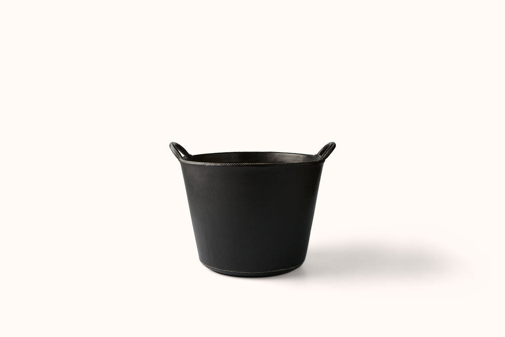SOL Y LUNA SMALL LEATHER BASKET WITH STITCHING