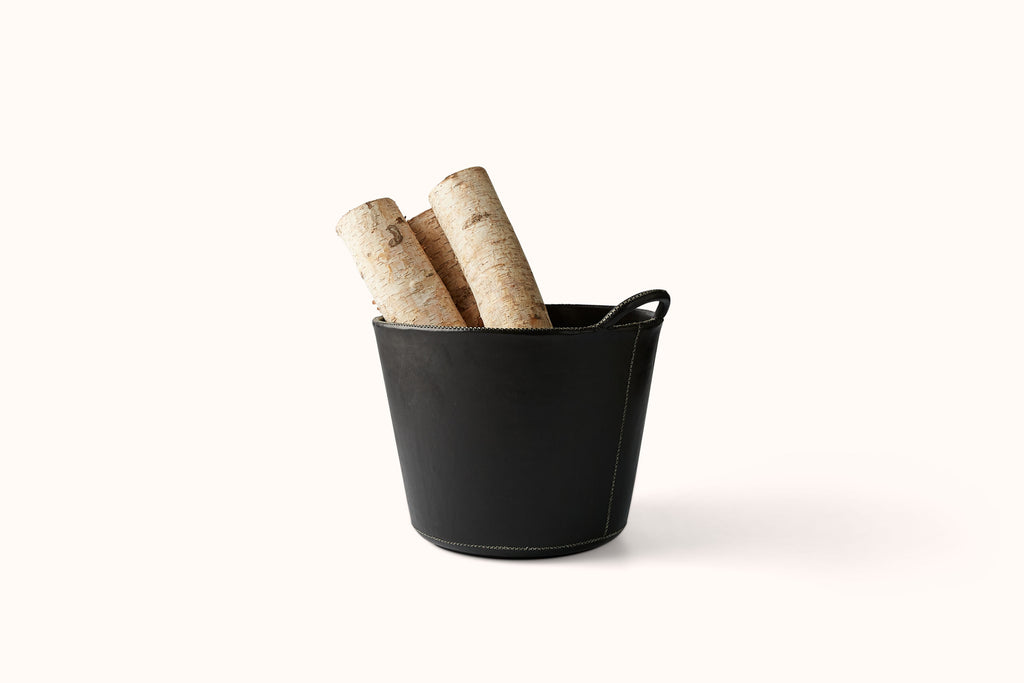 SOL Y LUNA SMALL LEATHER BASKET WITH STITCHING