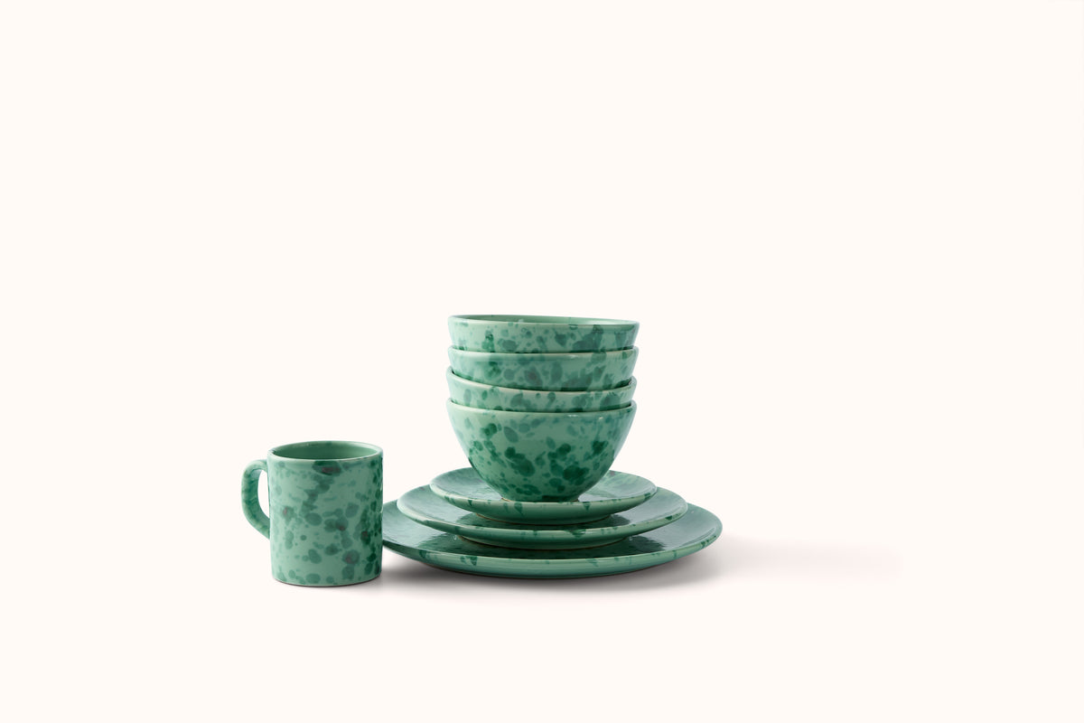 GREEN ON GREEN SPLATTERWARE DINNERWARE