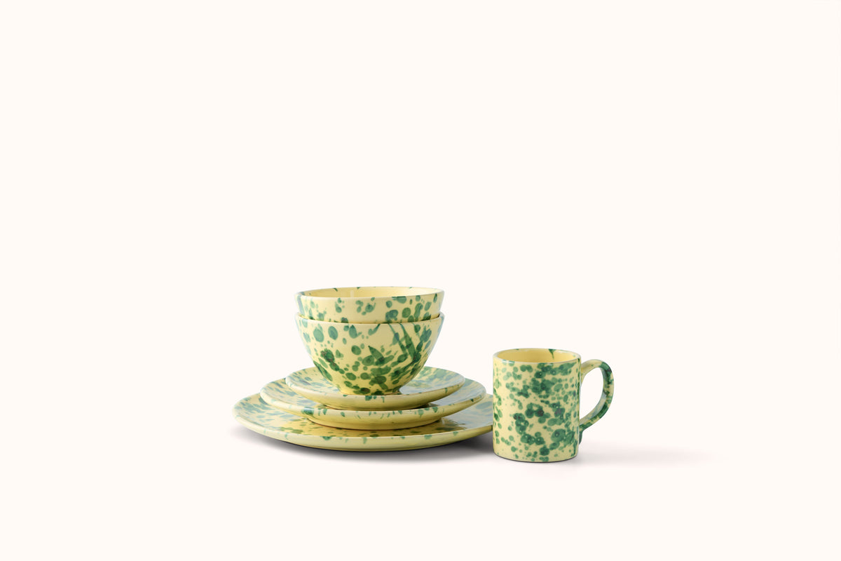 GREEN ON YELLOW SPLATTERWARE DINNERWARE