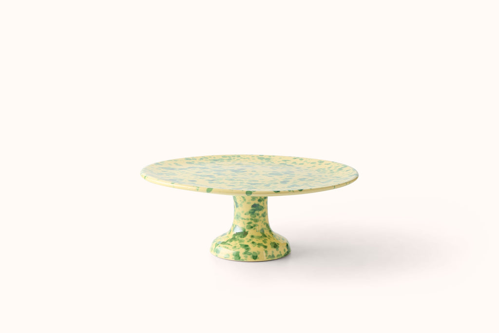 GREEN ON YELLOW SPLATTERWARE FRUIT/CAKE PLATE