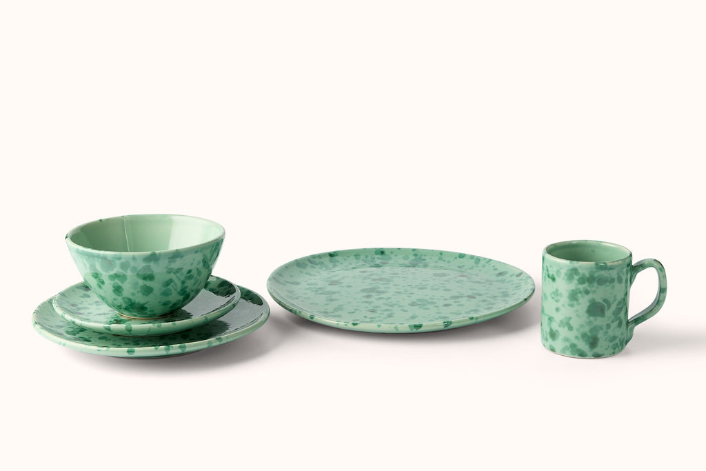 GREEN ON GREEN SPLATTERWARE DINNERWARE
