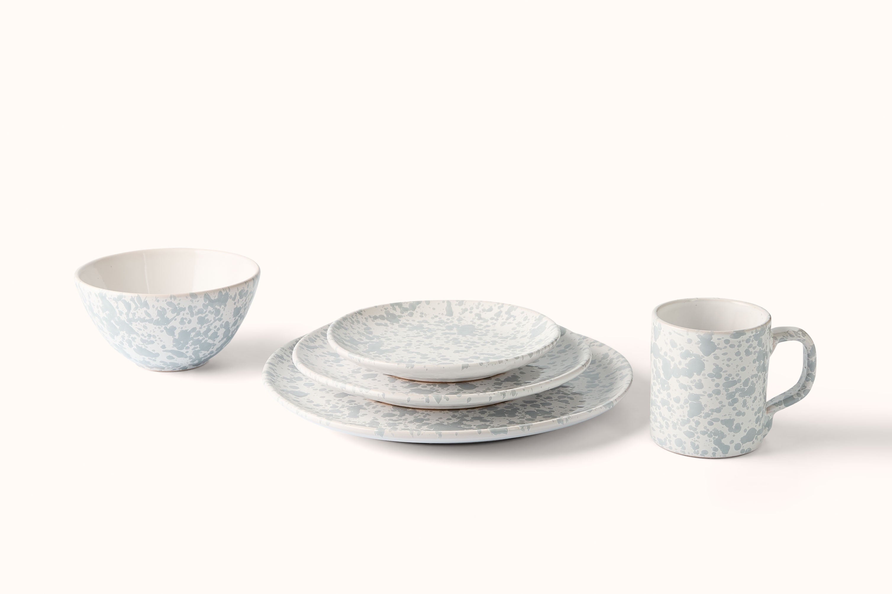 GREY ON WHITE SPLATTERWARE DINNERWARE