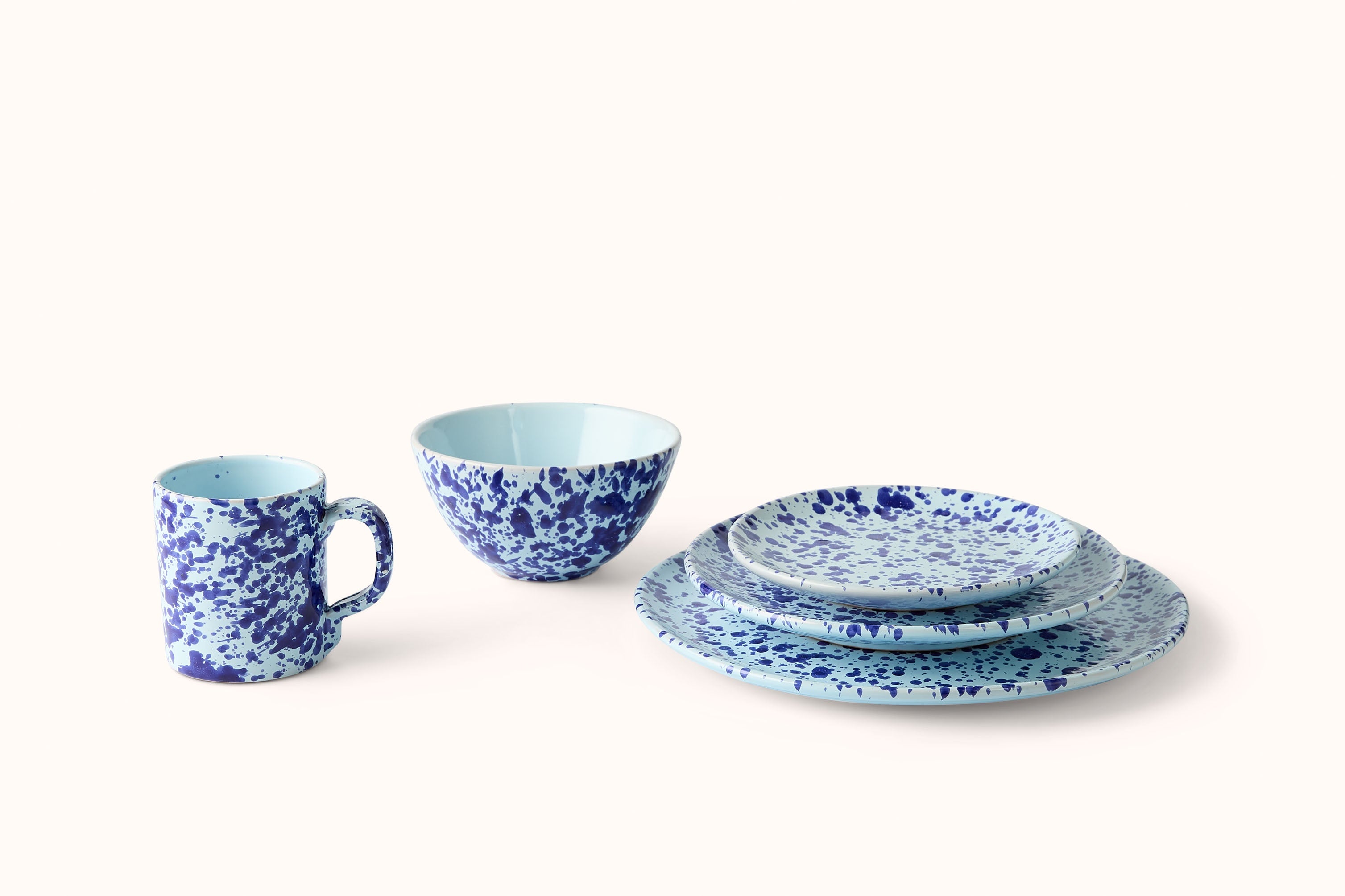 BLUE ON BLUE SPLATTERWARE DINNERWARE