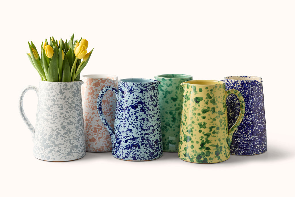 GREY ON WHITE SPLATTERWARE WATER PITCHER