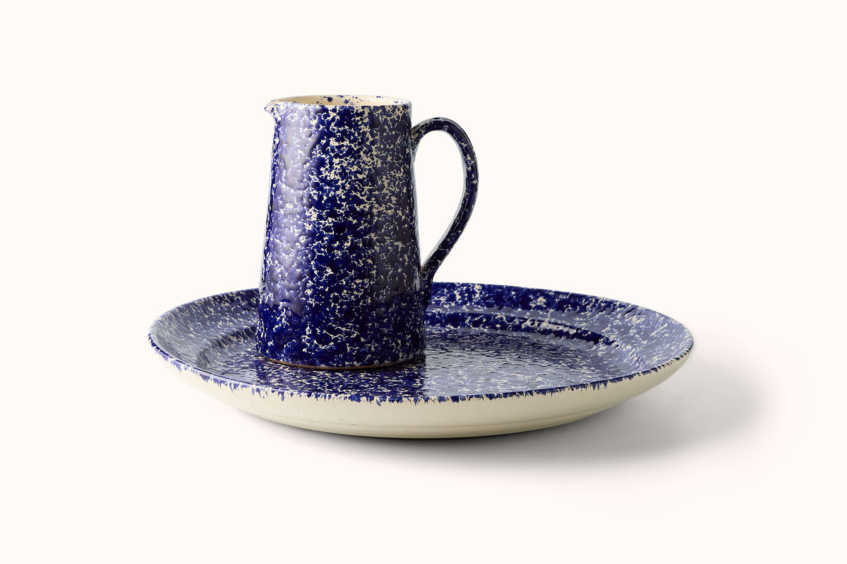 NAVY ON CREAM SPLATTERWARE WATER PITCHER