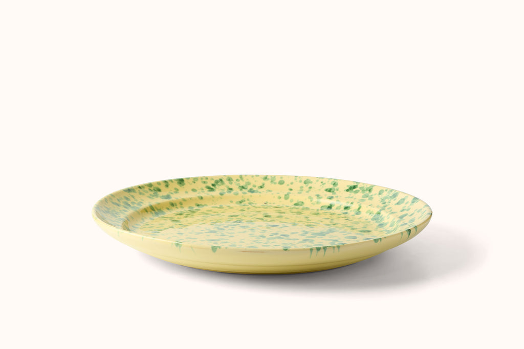 GREEN ON YELLOW SPLATTERWARE PLATTER