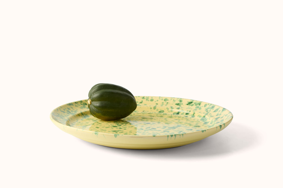 GREEN ON YELLOW SPLATTERWARE PLATTER