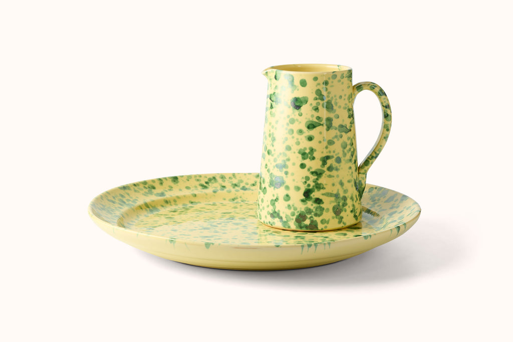 GREEN ON YELLOW SPLATTERWARE PLATTER