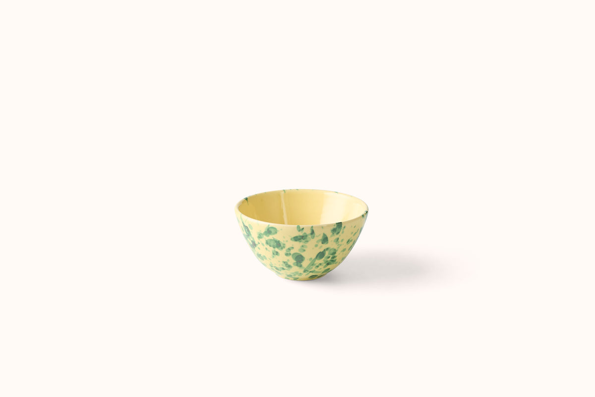 GREEN ON YELLOW SPLATTERWARE DINNERWARE