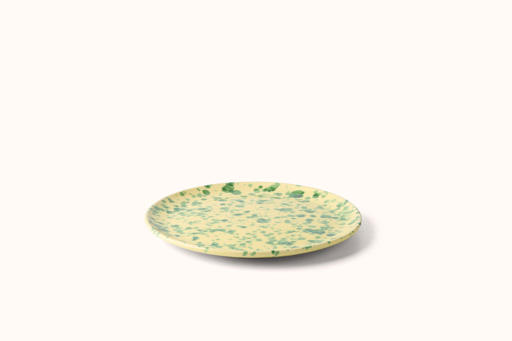 GREEN ON YELLOW SPLATTERWARE DINNERWARE