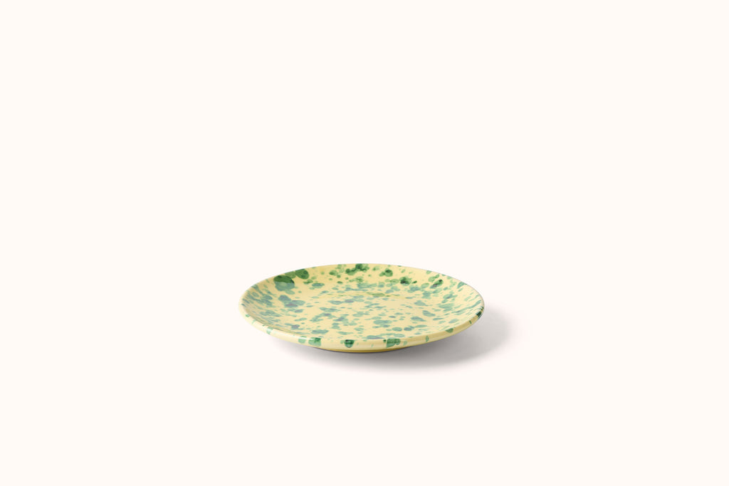 GREEN ON YELLOW SPLATTERWARE DINNERWARE