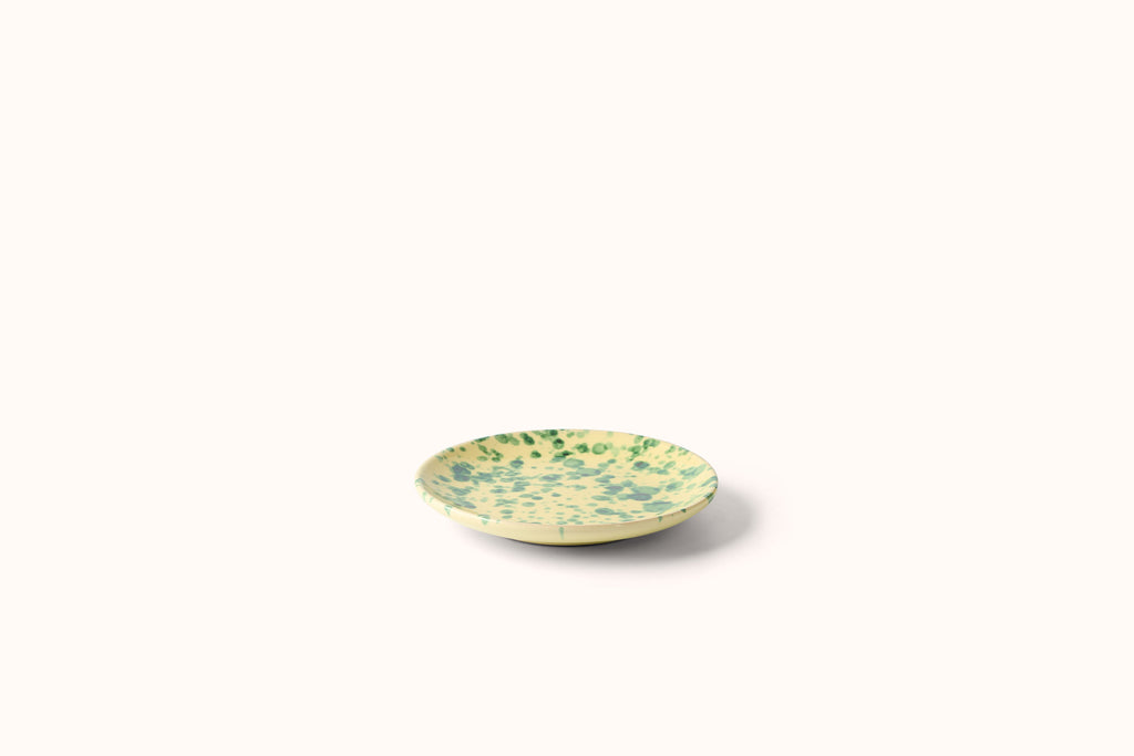 GREEN ON YELLOW SPLATTERWARE DINNERWARE