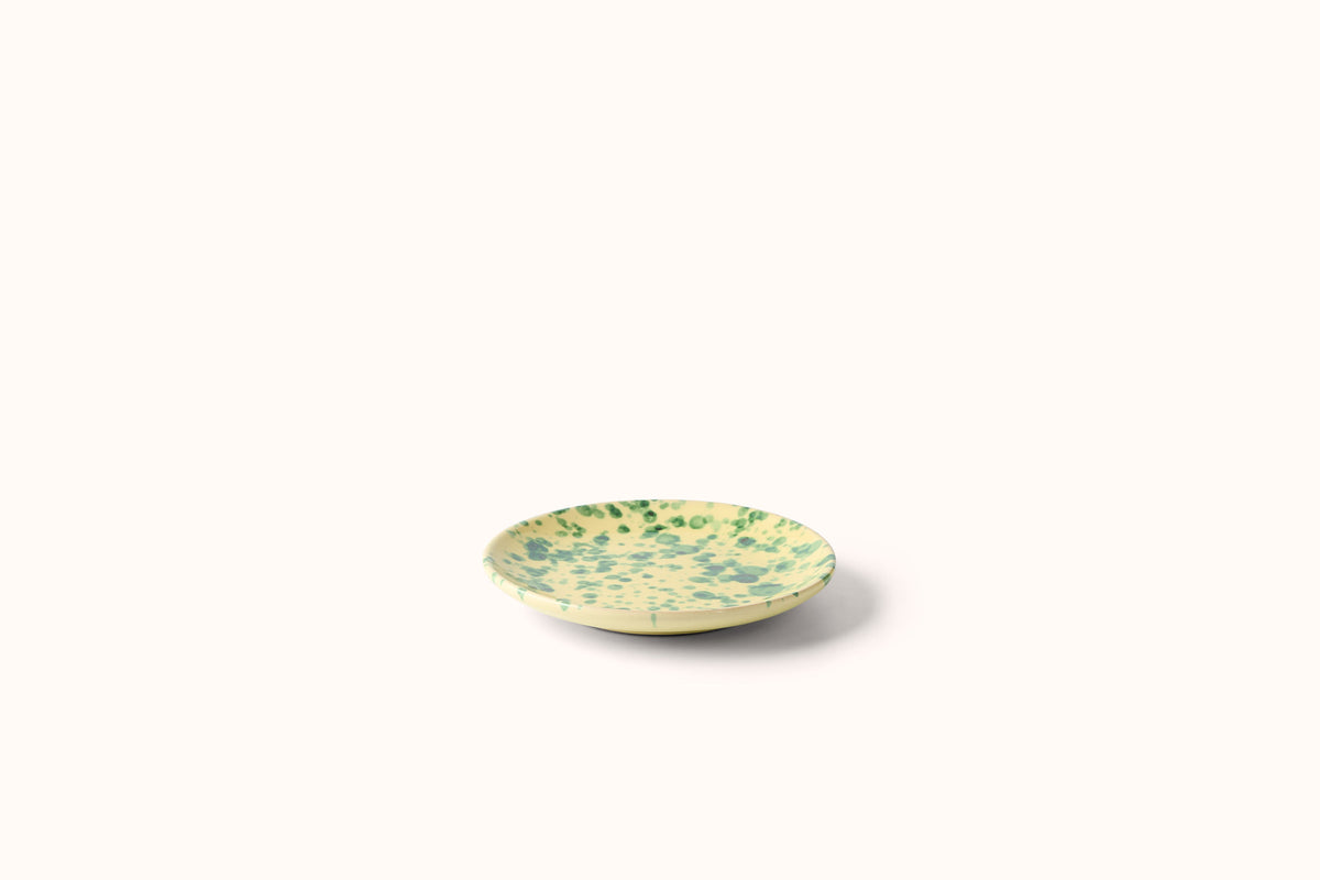 GREEN ON YELLOW SPLATTERWARE DINNERWARE