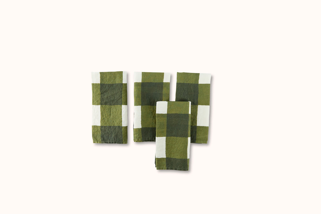 SUMMERILL & BISHOP GINGHAM LINEN NAPKIN - AVOCADO GREEN