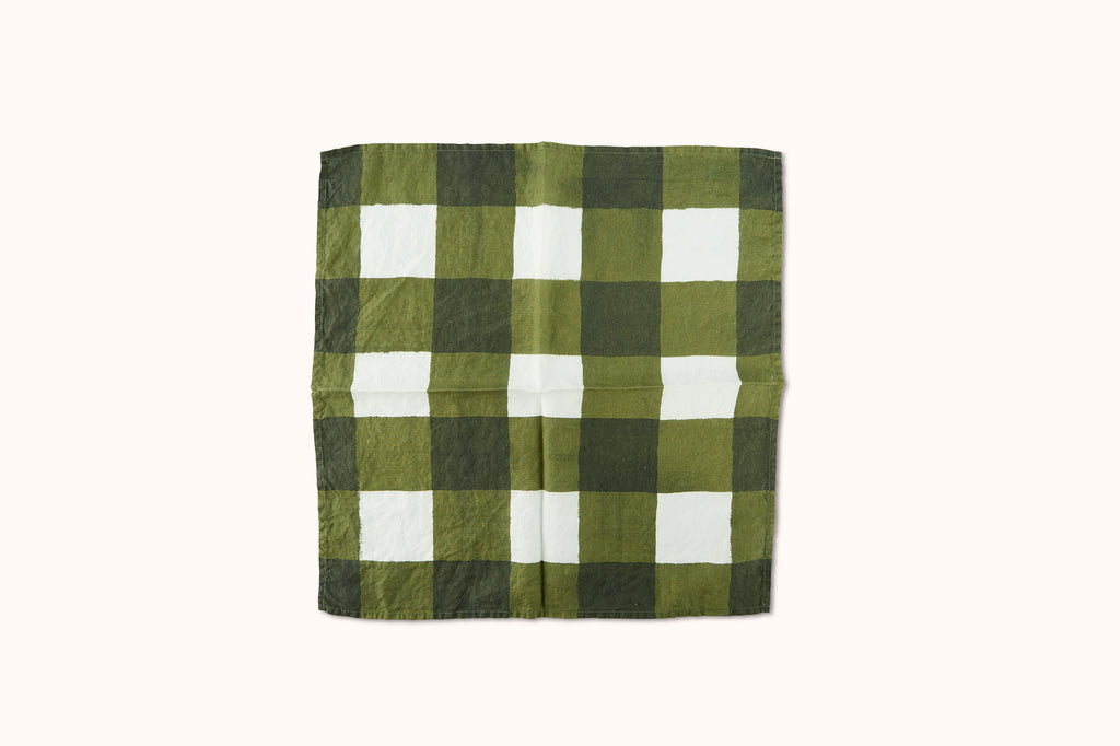 SUMMERILL & BISHOP GINGHAM LINEN NAPKIN - AVOCADO GREEN
